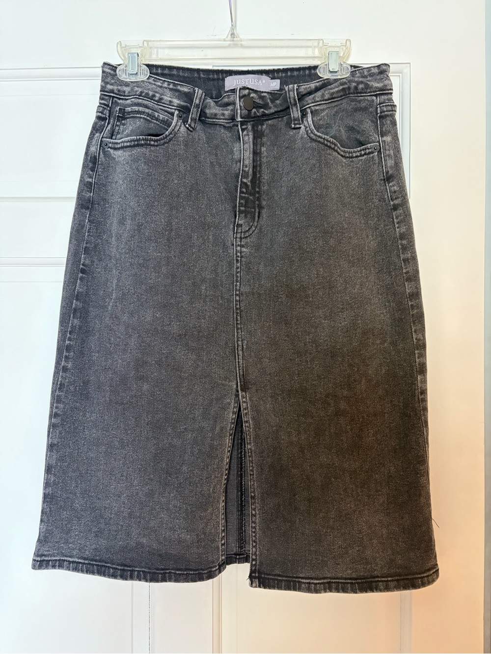 JUST USA white washed jean skirt.